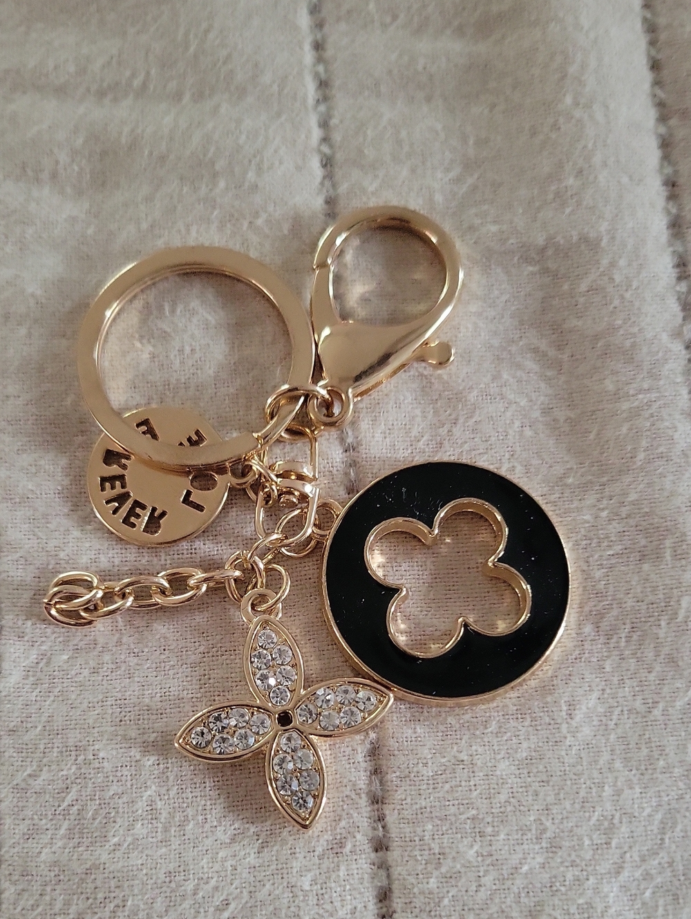 Gold and Black Floral Keychain Charm - Women Accessories